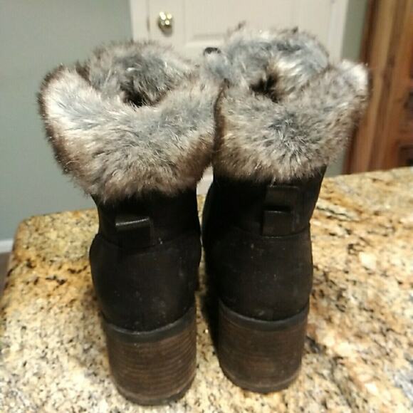 Steve Madden Comfort Faux Fur Trim Lace Up Combat Ankle Boots Bootie Black 9 - Picture 8 of 12